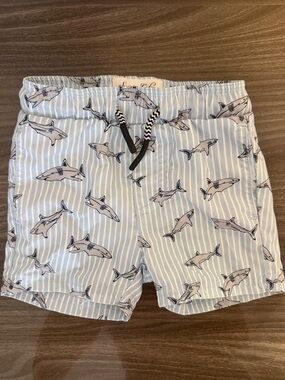 Boys Light Blue Shark Print Swim Shorts